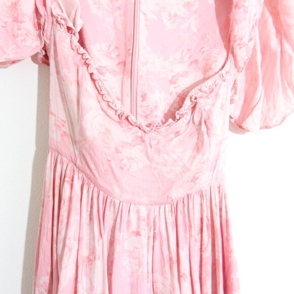 Maison Amory Sugarmilk Mini Dress in Strawberry Cream Pink Flutter Sleeve Small - Picture 4 of 12